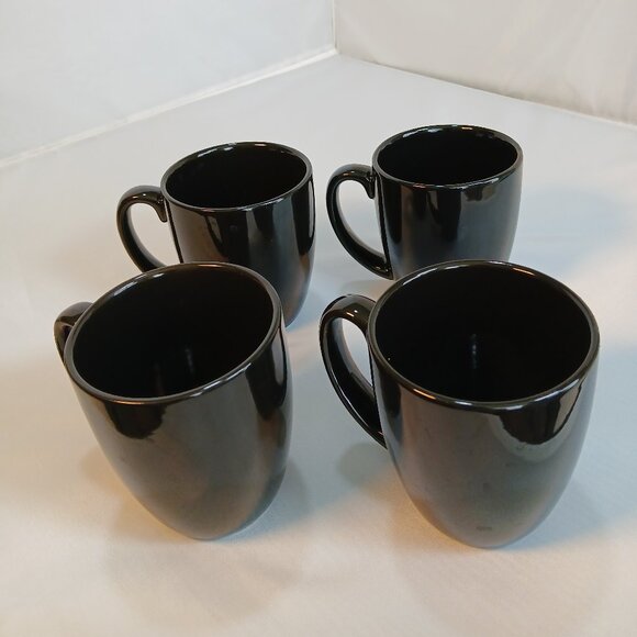 Set of 4 Corning Corelle Black Coffee Mugs – Vintage Stoneware Cups - Picture 2 of 4